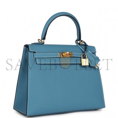 HERMÈS KELLY SELLIER 25 BLUE JEAN EPSOM GOLD HARDWARE (25*17*7cm) 